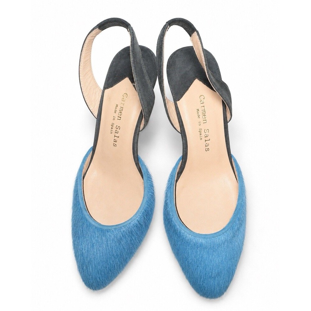 Carmen Salas Blue Haircalf Slingback Heels Size 36 Made in Spain